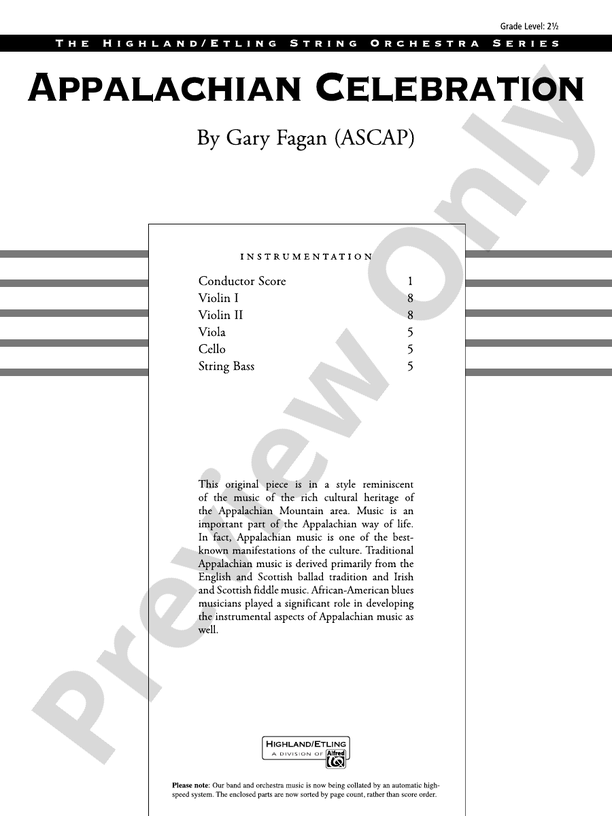 Appalachian Celebration - String Orchestra Conductor Score & Parts (Digital Download)