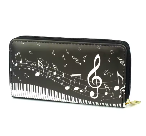Wallet Black with Curved Keyboard, Notes and Clefs
