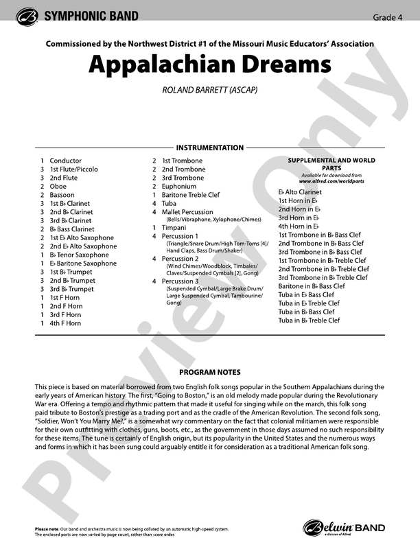 Appalachian Dreams - Concert Band Conductor Score & Parts (Digital Download)