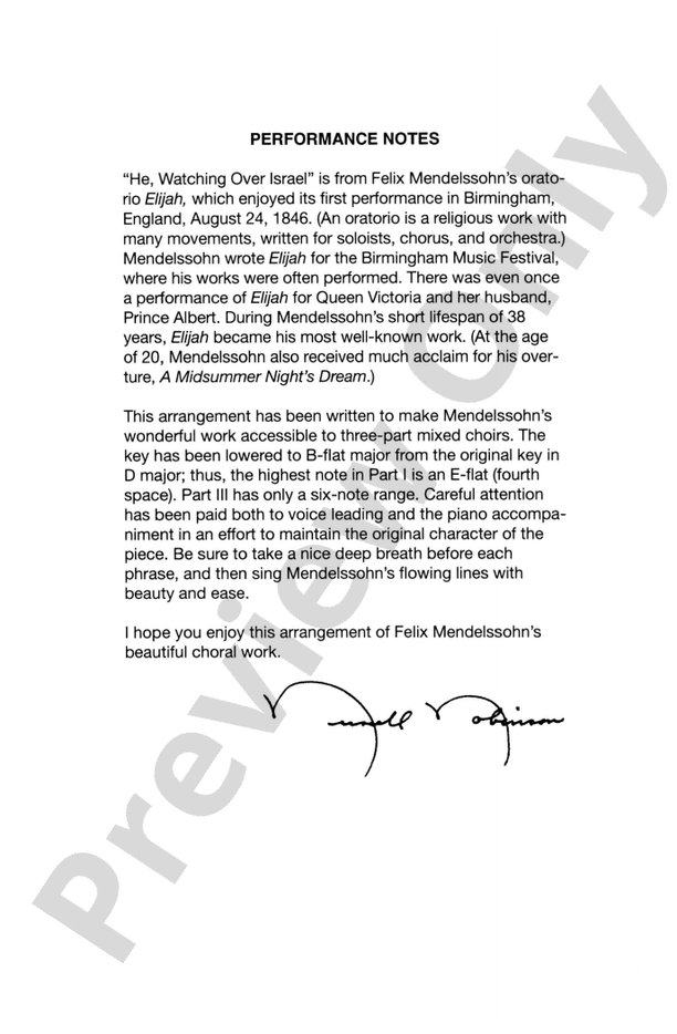 He, Watching Over Israel (Belwin Festival Series) - 3 Part Mixed Choral Octavo (Digital Download)