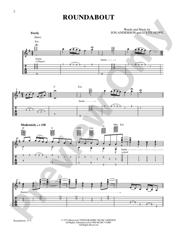 Roundabout - Easy Guitar (Digital Download)