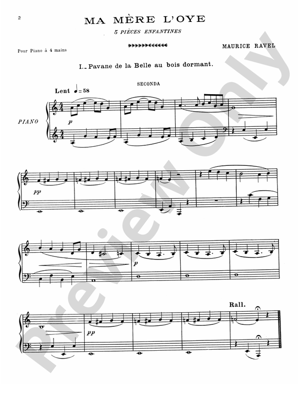 Ravel - Ma Mere l'oye (Mother Goose Suite) - 1 Piano, 4 Hands (Digital Download)