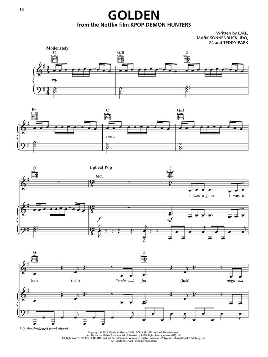 Songs from KPop Demon Hunters, Minecraft, Wicked and More Top Movies - Piano/Vocal/ Guitar