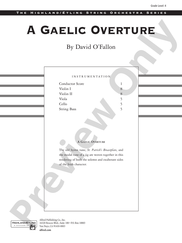 A Gaelic Overture – String Orchestra Conductor Score & Parts (Digital Download)
