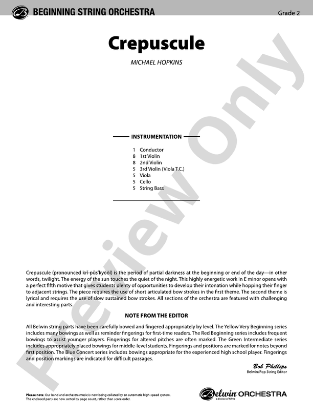 Crepuscule – String Orchestra Conductor Score & Parts (Digital Download)