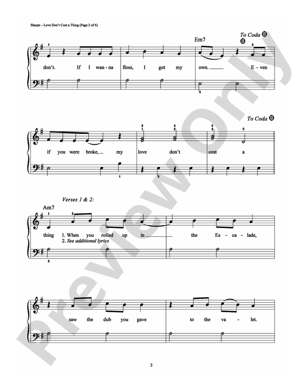 Love Don't Cost a Thing - Arr. Richard Bradley (DSM-PS-0005080) - Easy Piano (Digital Download)