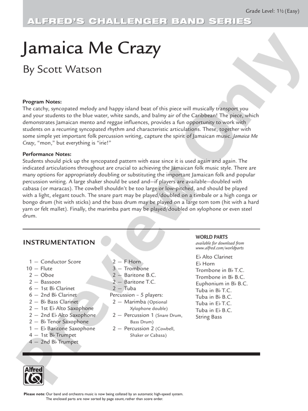 Jamaica Me Crazy - Concert Band Conductor Score & Parts (Digital Download)