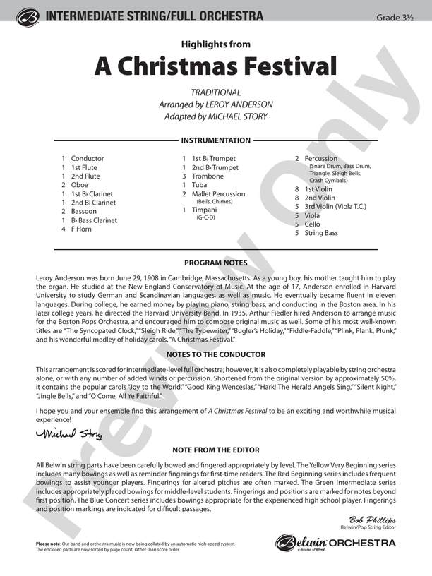 A Christmas Festival, Highlights from – Full Orchestra Conductor Score & Parts (Digital Download)