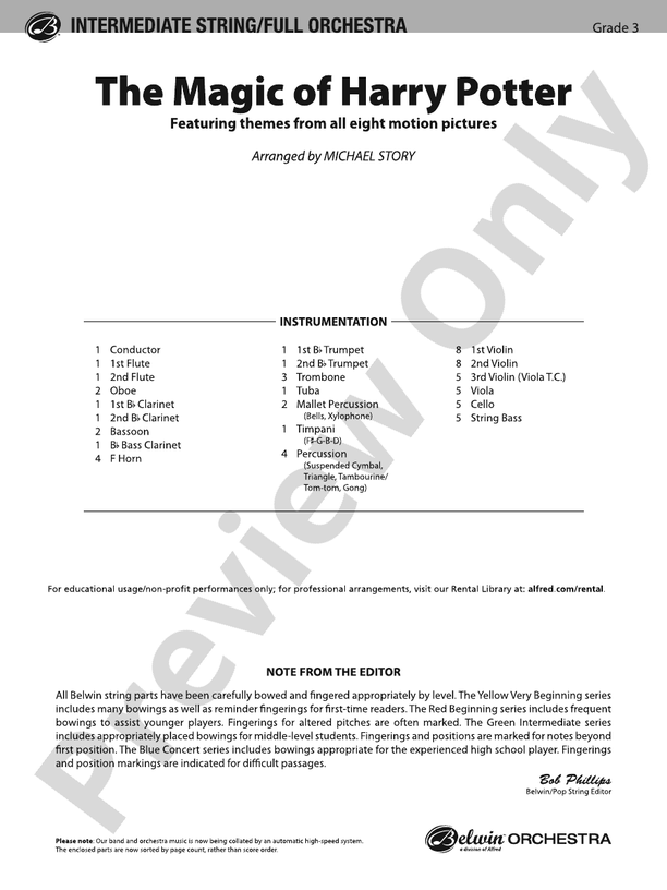 The Magic of Harry Potter – Full Orchestra Conductor Score & Parts (Digital Download)