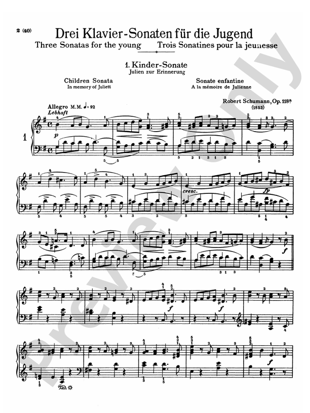 Schumann - Three Sonatas for the Young, Op. 118 - Piano Solo (Digital Download)