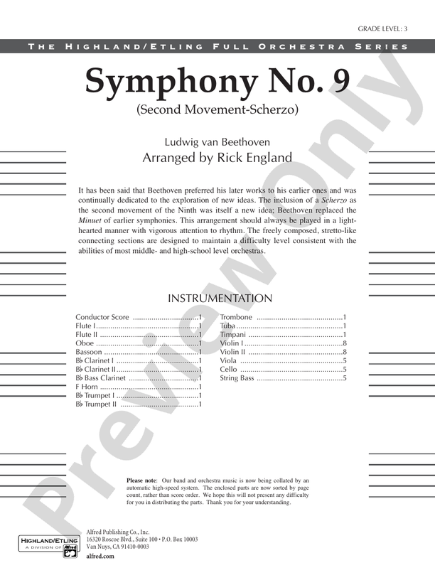 Symphony No. 9 (2nd Movement) – Full Orchestra Conductor Score & Parts (Digital Download)