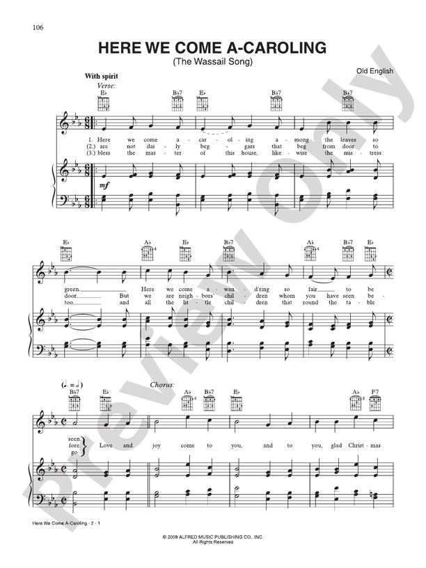 Here We Come A-Caroling (the Wassail Song) - Traditional - PVG (Digital Download)