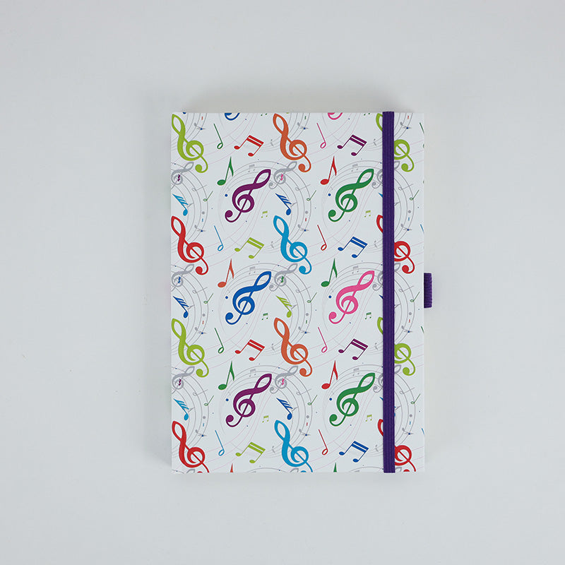 A5 Notebook with Colourful Music Treble Clefs