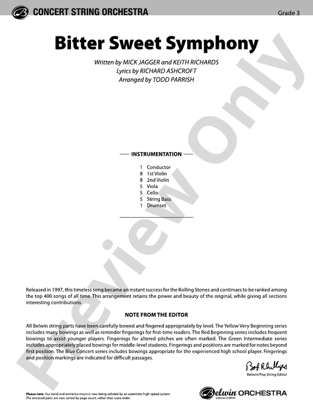 Bitter Sweet Symphony – String Orchestra Conductor Score & Parts (Digital Download)