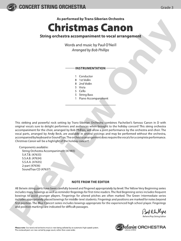 Christmas Canon - String Orchestra Conductor Score & Parts (Digital Download)