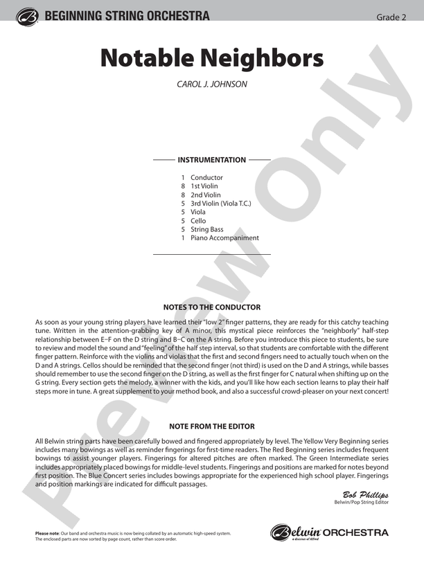 Notable Neighbors – String Orchestra Conductor Score & Parts (Digital Download)