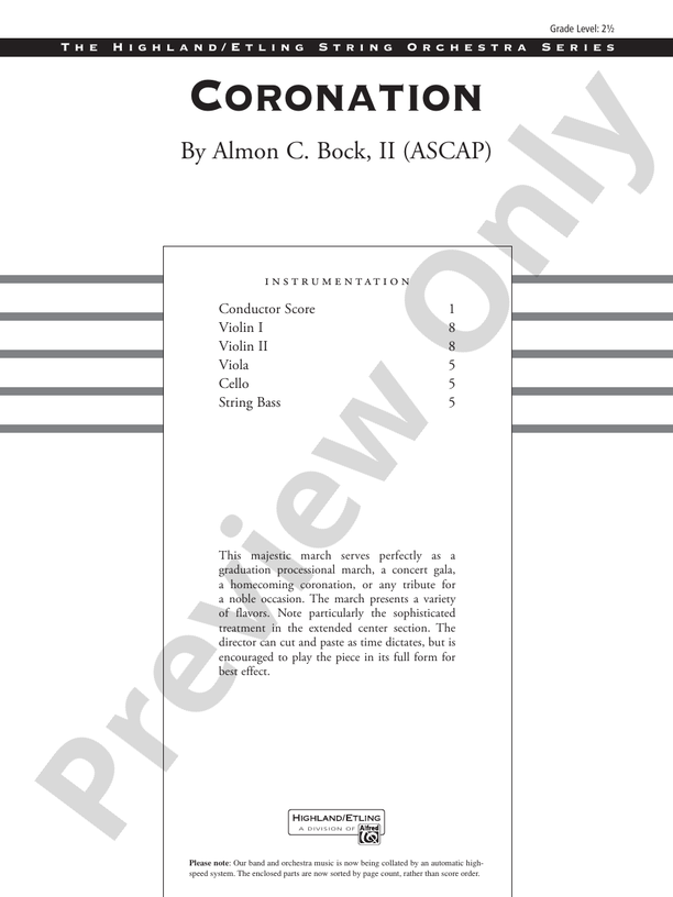 Coronation – String Orchestra Conductor Score & Parts (Digital Download)
