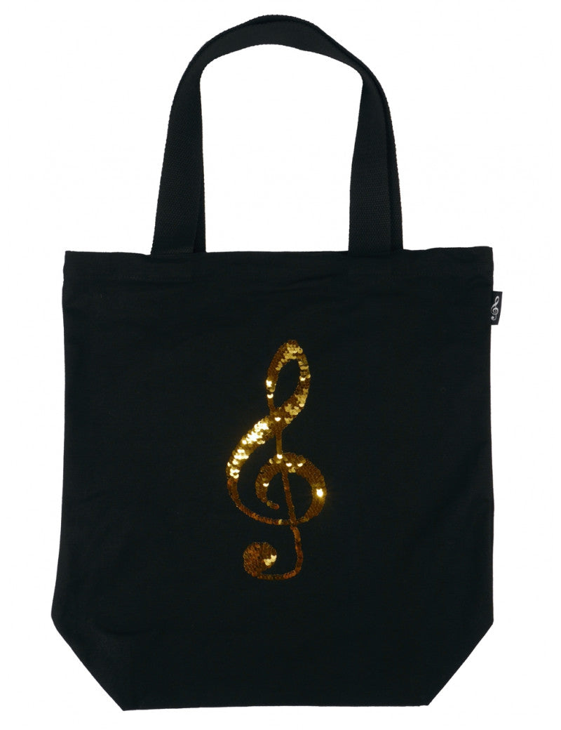 Canvas Tote or Music Bag Black with a Gold Treble Clef