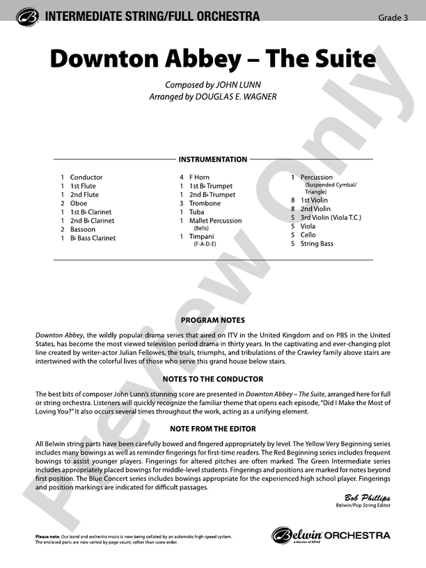 Downton Abbey – The Suite – Full Orchestra Conductor Score & Parts (Digital Download)