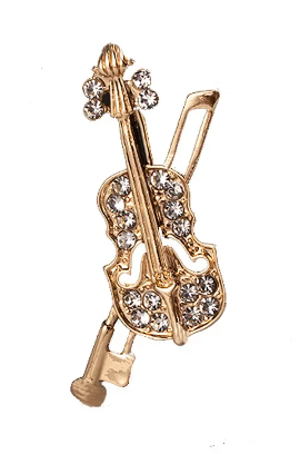 Gold Violin Brooch and Bow with Crystal Diamontes