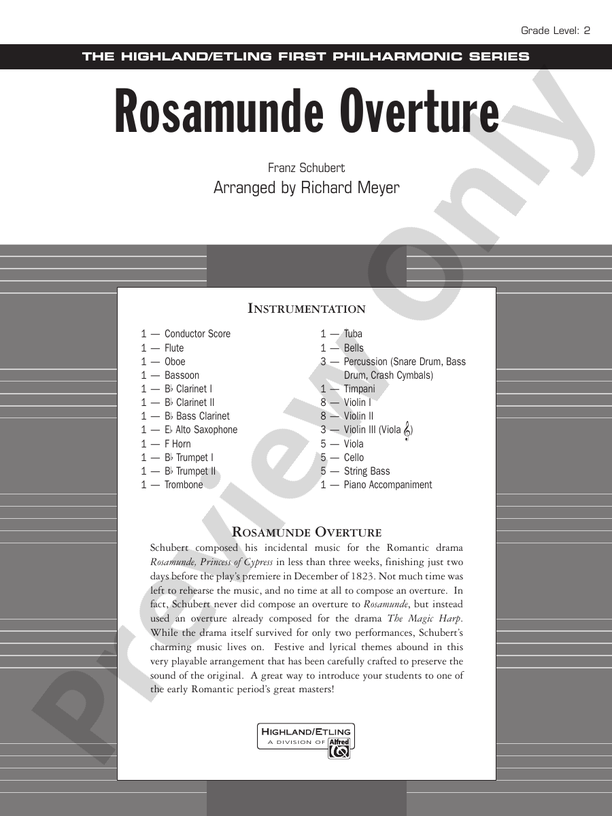 Rosamunde Overture – Full Orchestra Conductor Score & Parts (Digital Download)
