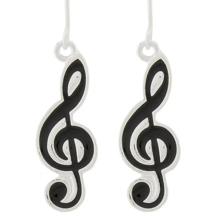 Black Treble Clef Metal Earrings