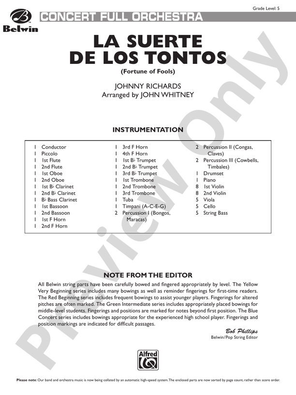 La Suerte de los Tontos (Fortune of Fools) – Full Orchestra Conductor Score & Parts (Digital Download)