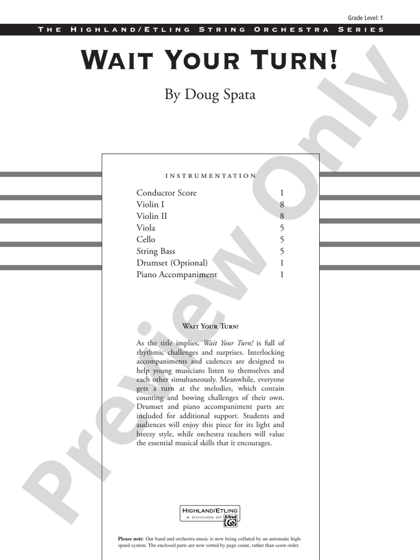 Wait Your Turn! – String Orchestra Conductor Score & Parts (Digital Download)