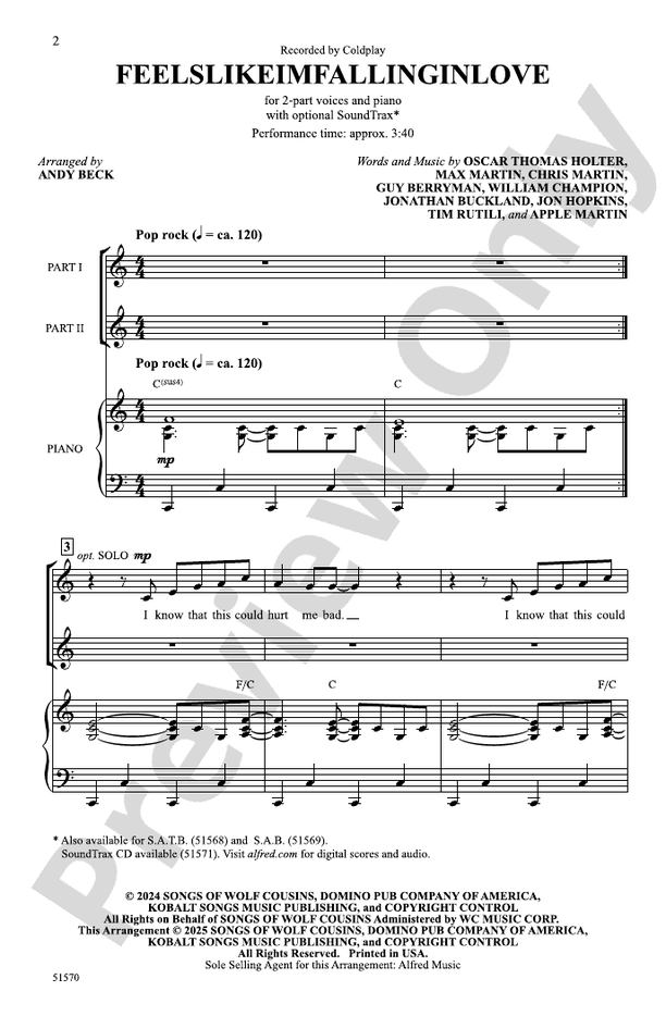 feelslikeimfallinginlove - 2 Part Treble Choral Octavo (Digital Download)