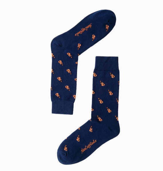 Guitar Socks Navy Blue with Brown Guitars