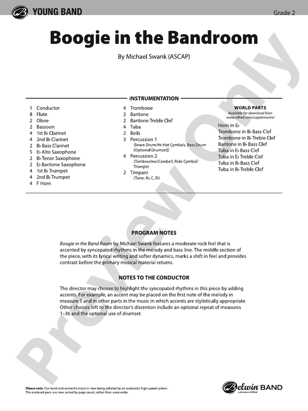 Boogie in the Bandroom - Concert Band Conductor Score & Parts (Digital Download)