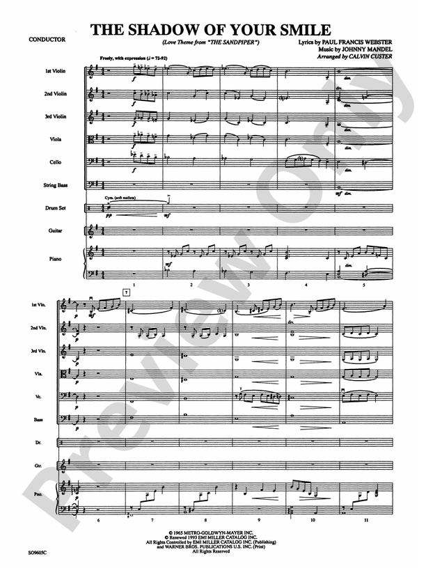 The Shadow of Your Smile (from The Sandpiper) - String Orchestra Conductor Score & Parts (Digital Download)