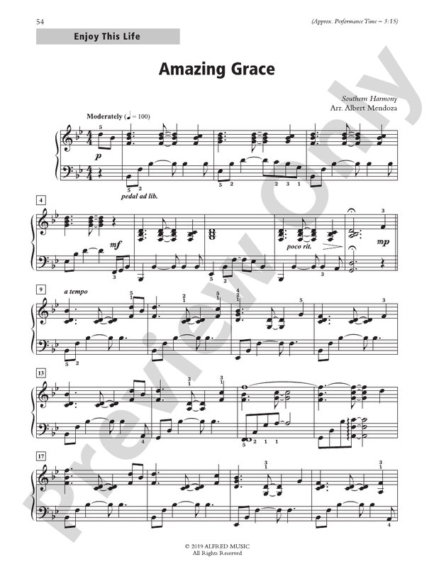 Amazing Grace (Arr. Albert Mendoza) - Piano Solo (Digital Download)