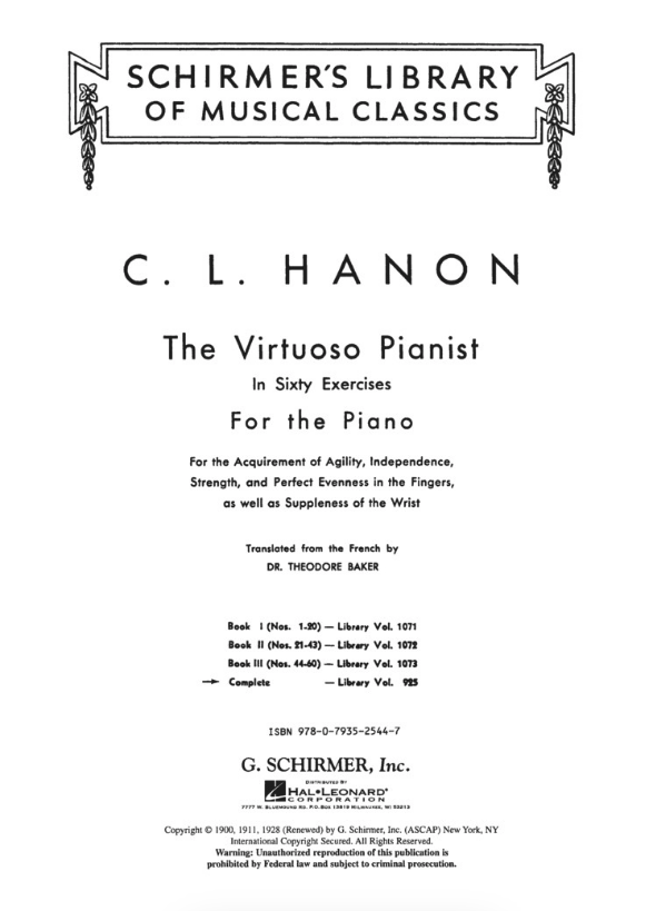 Hanon - Virtuoso Pianist in 60 Exercises Complete - Piano Solo Schirmer 50256970