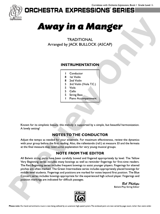 Away in a Manger – String Orchestra Conductor Score & Parts (Digital Download)