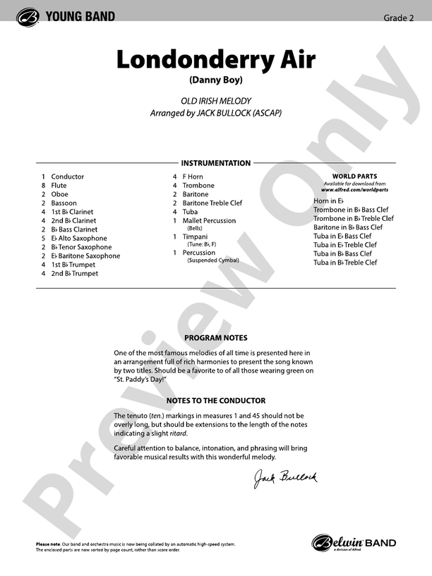 Londonderry Air - Concert Band Conductor Score & Parts (Digital Download)