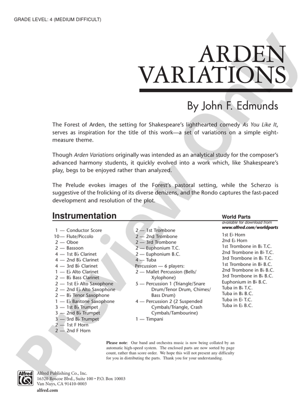 Arden Variations - Concert Band Conductor Score & Parts (Digital Download)