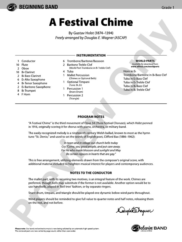 A Festival Chime - Concert Band Conductor Score & Parts (Digital Download)