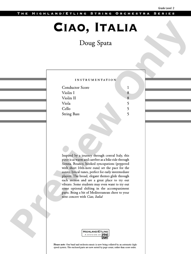 Ciao, Italia – String Orchestra Conductor Score & Parts (Digital Download)