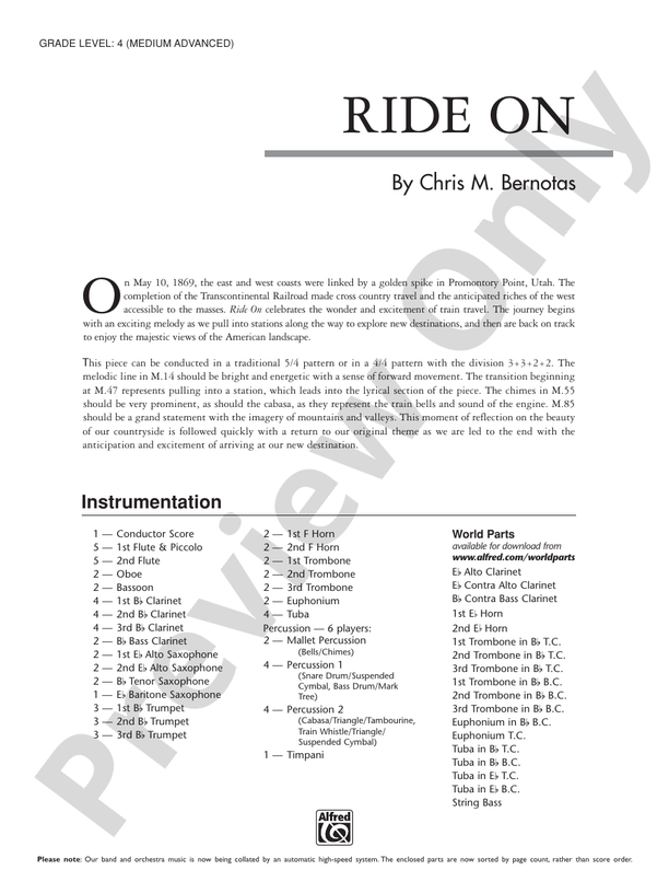 Ride On - Concert Band Conductor Score & Parts (Digital Download)