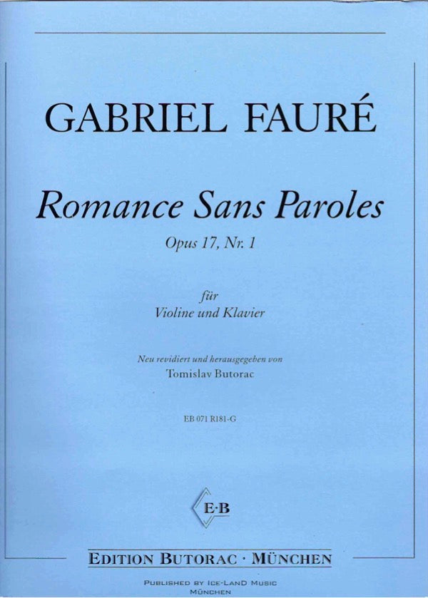 Faure - Song Without Words Op17/1 - Violin/Piano Accompaniment Iceland EB071R181-G