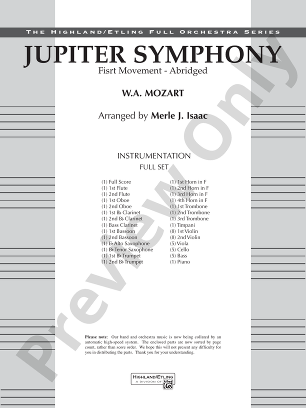 Jupiter Symphony, 1st Movement – Full Orchestra Conductor Score & Parts (Digital Download)