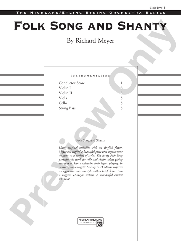 Folk Song and Shanty – String Orchestra Conductor Score & Parts (Digital Download)