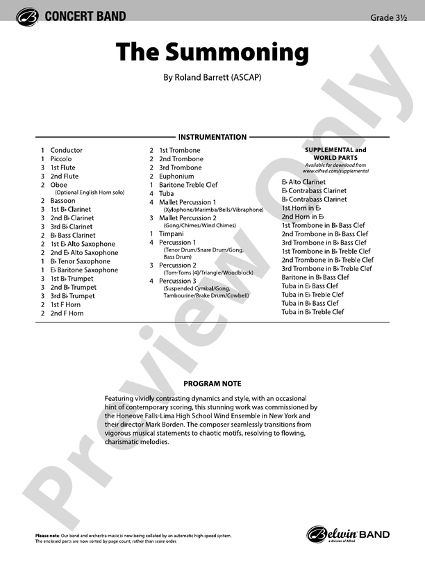 The Summoning - Concert Band Conductor Score & Parts (Digital Download)