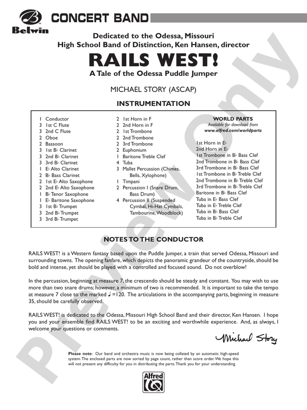 Rails West! (A Tale of the Odessa Puddle Jumper) - Concert Band Conductor Score & Parts (Digital Download)