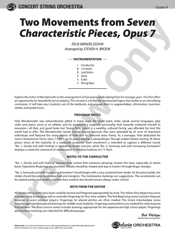 Two Movements from Seven Characteristic Pieces, Op. 7 – String Orchestra Conductor Score & Parts (Digital Download)