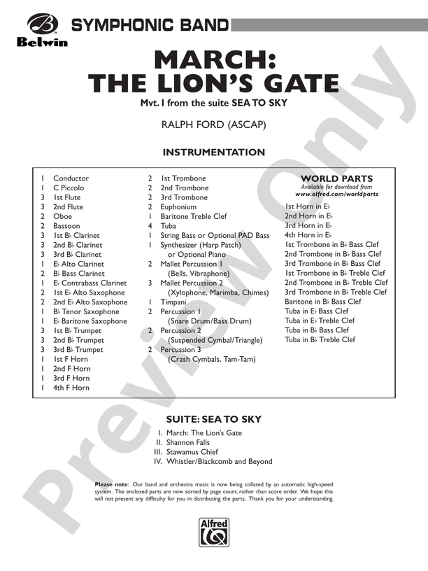 March: The Lion's Gate (Movement 1 from Sea to Sky) - Concert Band Conductor Score & Parts (Digital Download)