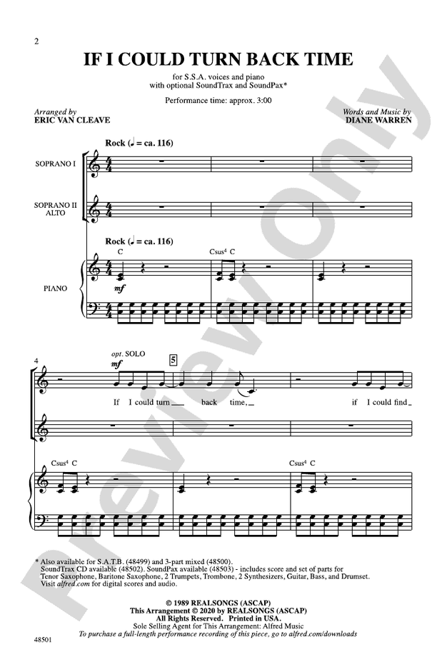 If I Could Turn Back Time – SSA Choral Octavo (Digital Download)