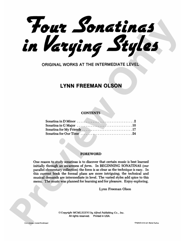 Four Sonatinas in Varying Styles: Original Works at the Intermediate Level - Piano (Digital Download)