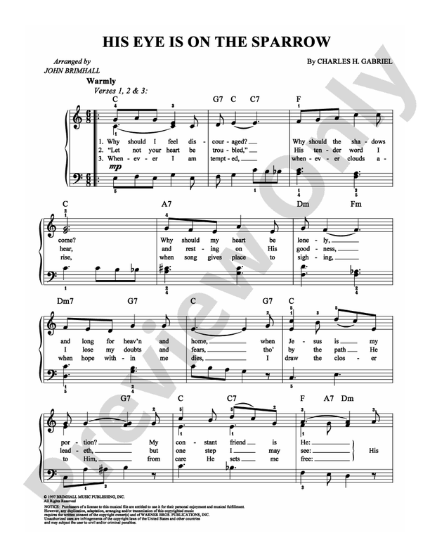 His Eye Is On the Sparrow - Arr. John Brimhall - Easy Piano (Digital Download)